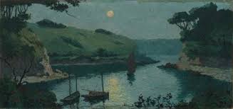 Retour Des Bateaux Au Crepuscule Sur La Laita Paul Emile Joseph Chabas Francia 1869 1937 Academicismo Burgues Style Beaux Arts Bretagne Pont Aven Paysage Et Peinture