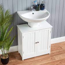 They come in different colours and materials to match your style. Bathroom Under Sink Cabinet Wooden White 2 Door Storage Cupboard Unit Christow Ebay
