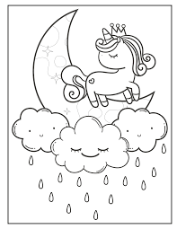 De kleurplaat afmaken om deze kasteel, unicorn en regenboog kleurplaat af te maken hoef je deze alleen maar op te slaan op de computer en dan uit te printen. Unicorn Maan En Wolken Kleurplaat Kleurplaat Eenhoorn Printen En Inkleuren