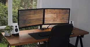 Something for everyone · home décor & so much more · up to 70% off Double Monitor Setup Wooden Desk Home Office Setup Home Small Home Offices