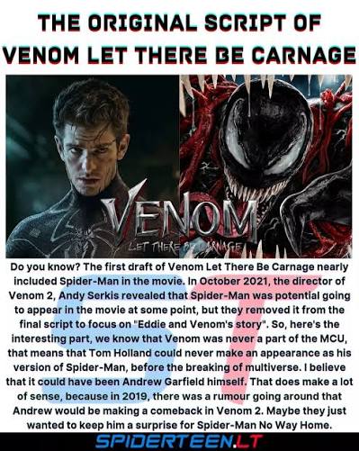 Venom Let There Be Carnage had an entire Spider-Man subplot, which ended up  being cut during the development stages. And if I was not Tom Holland, who  else other than Andrew Garfield? @