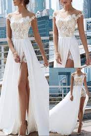 Illusion Neck Split Front Lace Beach Wedding Dress 2021 Lace Beach Wedding Dress Beach Wedding Dress Wedding Dresses Whimsical