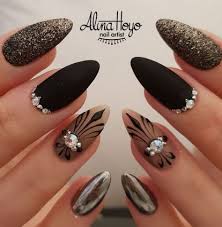 Almond Black Acrylic Nail Designs 2black Acrylic Nails Almond Design Nailart 19 Almond Acrylic Nails Nail Art Designs Gel Nails