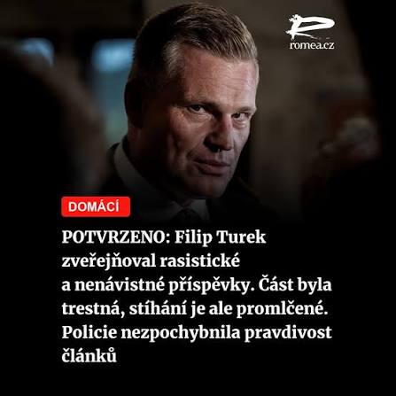 ⚠️ Příznivci Motoristů nyní šíří nepravdivý výklad výsledku vyšetřování. Policie Filipa Turka neočistila a nezpochybnila pravost zveřejněných příspěvků. Kriminalisté dospěli k závěru, že k části skutků došlo a že některé výroky byly