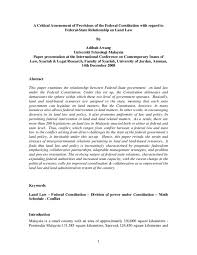 It does not purport to be comprehensive or accurate and it does not constitute legal advice. Pdf A Critical Assessement Of Provisions Of The Federal Constitution With Regard To Federal State Relationship On Land Law Adibah Awang Academia Edu
