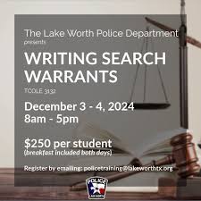 📣 Training Reminder 📣 There are still a few seats remaining in our  upcoming search warrant class that is being held