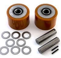 1pcs Pallet Jack/Truck Load Wheels Set With Axles,80x50 Mm/3.15 X 1.95  Inchs With Bearings ID 20mm Red Pallet Jack/Truck Polyurethane Load Wheels  ...