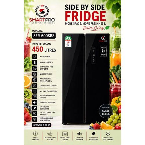 SMARTPRO 450L SIDE BY SIDE REFRIGERATOR SFR-600SBS-I