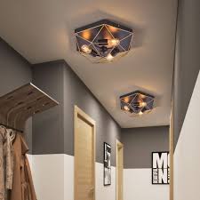 The hanging light has a faux wood frame held by an antique bronze plate. 3 Lights Geometric Flush Mount Industrial Black Metal Flush Ceiling Light Fixture 220v 240v Black Flush Ceiling Lights Ceiling Lights Light Fixtures