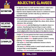 Adjective clauses (relative clauses) are introduced by relative pronouns or relative adverbs. English Idioms Adjective Clause Facebook