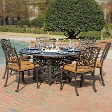 Lakeview Outdoor Designs Evangeline 6 Person Cast Aluminum Patio Fire Pit Dining Set Antique Bronze Review Patio Dining Set Fire Pit Table Fire Pit Dining Set