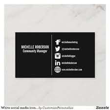 Social media on business cards. White Social Media Icons On W Black Background Business Card Zazzle Com In 2021 Social Media Icons Minimalist Business Cards Modern Business Cards