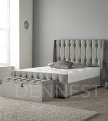 Upholstered wingback headboard and footboard. Arielle Upholstered Bed With Winged Headboard In Grey Mckenzie Chrome