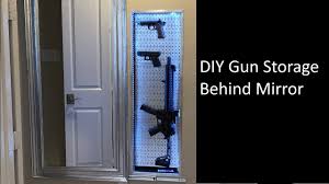 These locking gun display racks for gun cabinets includes our 9 gun rifle wall rack and 3 gun rifle rack that can be mounted inside a gun display cabinets. Diy In Wall Gun Storage Behind Sliding Mirror With Parts List Youtube