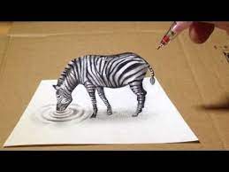 Trick Art Zebra 3d Drawing Youtube Zebra Drawing 3d Art Drawing 3d Drawings