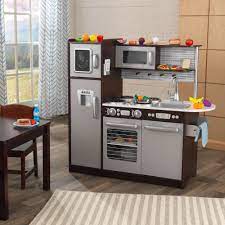 Kidkraft Uptown Espresso Wooden Play Kitchen With Chalkboard And 30 Piece Play Food Accessories Walmart Com Wooden Play Kitchen Espresso Kitchen Kitchen Sets For Kids