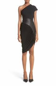 Main Image Alexander Wang Leather Detail Draped One Shoulder Dress One Shoulder Dress Fashion Stretch Knit Dress