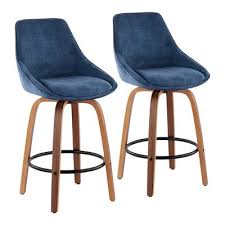 In love with these bar stools! Lumisource Diana 25 50 In Solid Back Counter Height Stool In Blue Corduroy And Walnut Wood With Round Black Footrest Set Of 2 Yahoo Shopping