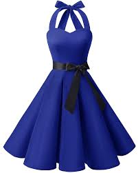 Amazon Com Bridesmay Women 50 S Vintage Rockabilly Halter Swing Cocktail Party Dress Royal Blue 3xl Clothing Swing Dress Blue Cocktail Dress Dresses