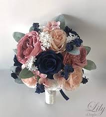 Dusty rose, blush, navy, champagne, ivory, & gold. Amazon Com Wedding Bouquet Bridal Bouquet Bridesmaid Bouquet Silk Flower Bouquet Wedding Flower Mauve Blush Navy Dusty Pink Lily Of Angeles Handmade Products