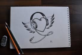Heart With Headphones And Wings Music Drawings Easy Drawings Cool Drawings