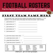 Spanish Numbers 1 100 Football Rosters Activity