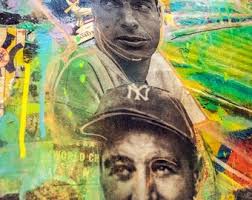 New York Yankees Baseball Man Cave Bar Pop Art Abstract Collage Bright  Graffiti Painting
