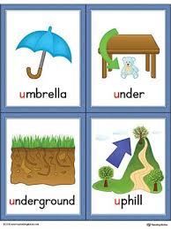 Letter U Words And Pictures Printable Cards Umbrella Under Underground Uphill Color Phonics Cards Alphabet Word Wall Cards Printable Flash Cards