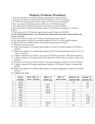 Transcribed image text from this question. Molarity Problems Worksheet