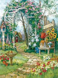Country Garden Arbor Canvas Art In 2021 Garden Painting Cottage Art Garden Art