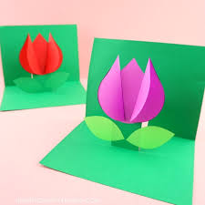 Cut a piece of paper or card with a 2 inch width and a 3.5 inch height to decorate the very top of your box card. How To Make A Pop Up Flower Card Easy Spring Tulip Craft For Kids I Heart Crafty Things