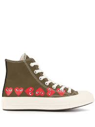 Comme Des Garcons Play X Converse Chuck Taylor Multi Heart 1970s Hi Comme Des Garcons Play X Converse X Converse Chuck Taylor Multi Heart 1970s Hi Top Sneakers Farfetch In 2020 Brown Converse Brown Sneakers Converse Chuck Taylor