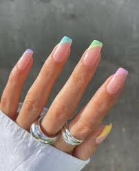 30 Cute Easter Nail Designs 2022 : Pastel Side French Tip Nails