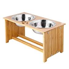 Pet double bowl dog cat food water drinking dish feeder stand adjustable. Buy Foreyy Raised Pet Bowls For Cats And Small Dogs Bamboo Elevated Dog Cat Food And Water Bowls Stand Feeder With 2 Stainless Steel Bowls And Anti Slip Feet 10 Tall 50 Oz