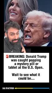 🚨BREAKING: Donald Trump was caught popping a mystery pill or tablet at the  U.S. Open. Wait to see what it could be... #trumpisguilty #sharethis  #lockhimup #project2025 #stoptrump #nevertrump #politicalmemes