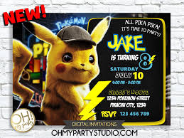 All our cards are free and printable and can be downloaded as a pdf. Detective Pikachu Invitation Digital Oh My Party Studio