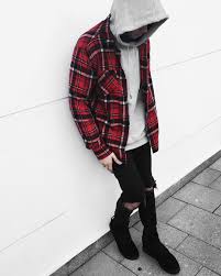 Red Flannel Look Instagram Edriancortes Men Streetwear Streetstyle Outfit Blvck Mens Streetwear Flannel Outfits Men Mens Street Style