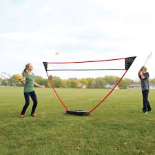 Formal games are played on a rectangular indoor court. Instant Badminton Cour Hammacher Schlemmer