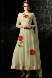 Groovy yellow colored party wear floral embroidered satin. Off White Floral Embroidered Designer Indian Ethnic Partywear Beautiful Georgette Anarkali Dress Best Salwar Kameez Online 550128