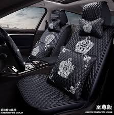 250 61 Crown Leather Car Seat Covers Diamonds Universal Auto Seat Cushion 11pcs Sets Black Natural Tannage No Harsh Chemicals Diamonds No Unpl