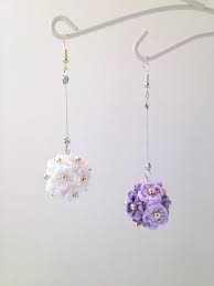 ハンドメイドマーケット minne ミンネ つまみ細工 アジサイ 丸花の球体 チェーンピアス ジュエリーパターン つまみ細工 ピアス ジュエリークラフト
