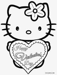 The background of the coloring sheet is decorated with hearts and hello kitty bows. Printable Valentine Coloring Pages For Kids