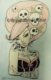 Girl Tattoo Flash Art Her Hair Tattoo Flash Watercolors Girl Tattoos Art Rockabilly Art Skull Art