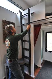Ridiculously Easy Loft Ladder For Tiny Houses Tiny House Build Eurofold 3 section wooden loft ladder with hatch.