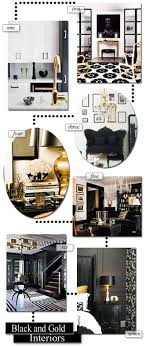 A traditional gold chandelier hangs from the ceiling and complements. Black And Gold Interiors On Www Comingunstitched Com Gold Interior Design Black Gold Bedroom White And Gold Decor