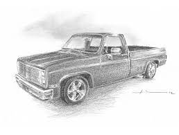 This is an 11x14 pencil drawing of an old truck. 86 Chevy Truck Pencil Portrait Drawing By Mike Theuer