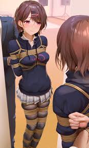 sweater, plaid, breast bondage, rope, 1boy - Anime R34