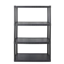 4 Tier Plastic Shelving Unit In Black Sh4t14x34x53bk The Home Depot Plastic Shelving Units Shelving Unit Plastic Shelves