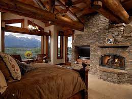 Here Are 38 Log Cabins That Show Our Take On It All Rustic Some More Than Others With A Stone Fireplace Great Log Home Bedroom Log Homes Log Cabin Bedrooms