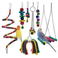 7pcs wooden beads bell swing ladder bird parakeet hanging perch parrot pet toy kus oyuncaklari papaganlar muhabbet kuslari